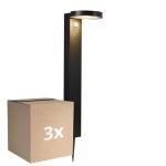 Lot 3x Nordlux Solar Lampadaire extérieur Rica Rond Acier Inoxydable Noir 4.5W 400lm - 830 Blanc Chaud | Détecteur de Mouvement et de Lumière